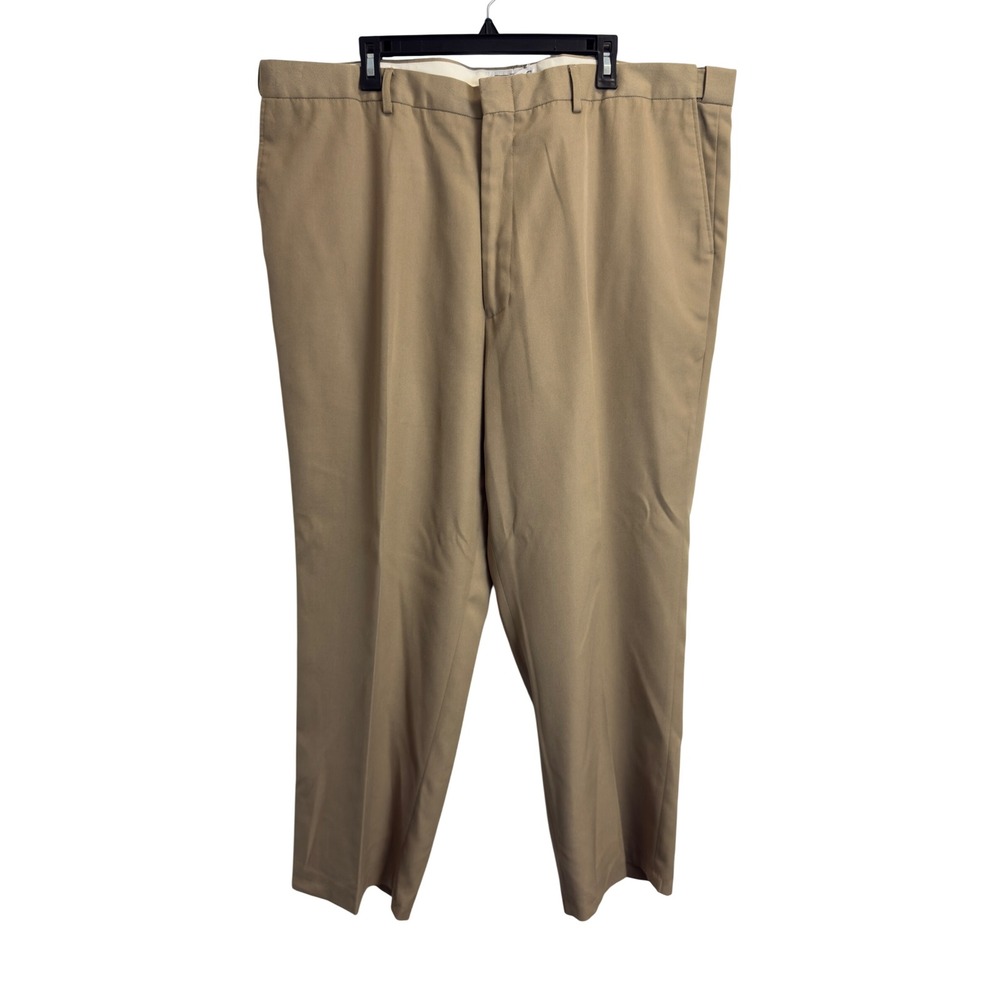 Kings Court Mens Big 46x28 Khaki Tan Pants Flat Front Twill Trousers Expandable
